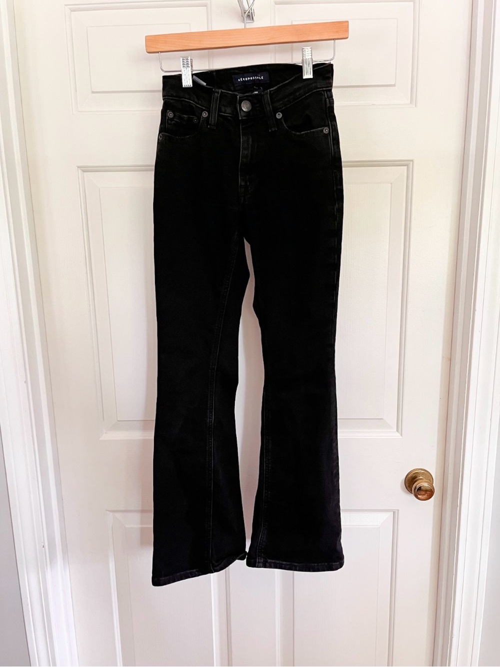 Aeropostale Women's Size 000 Black Jeans High Rise Flare Denim Cotton Blend
